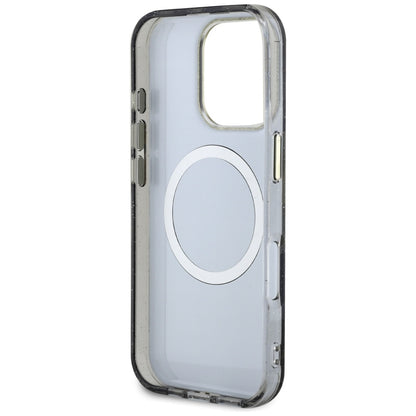 Калъф MagSafe за Apple iPhone 16 Pro Max, Guess, IML Metal Glitter Flowers Triangle, Черен