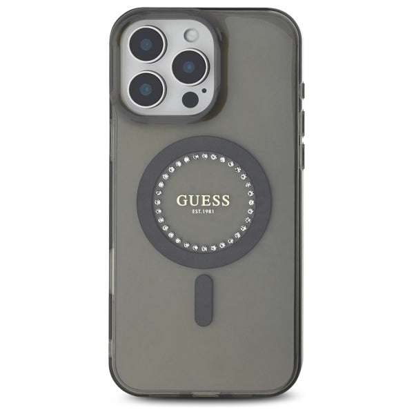 Калъф MagSafe за Apple iPhone 16 Pro Max, Guess, IML Rhinestone, Черен