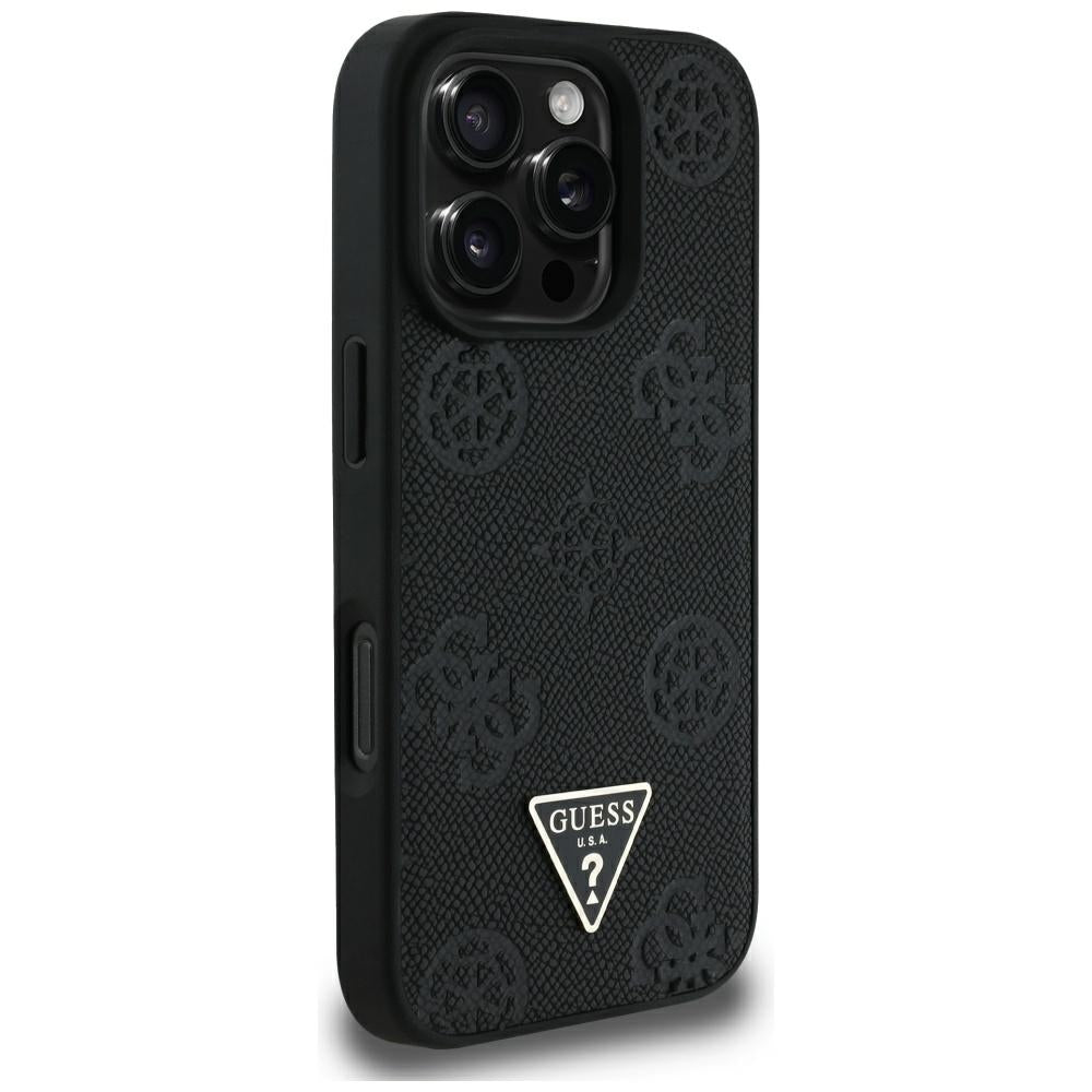 Калъф MagSafe за Apple iPhone 16 Pro Max, Guess, Peony Grained Hot Stamp Triangle, Черен