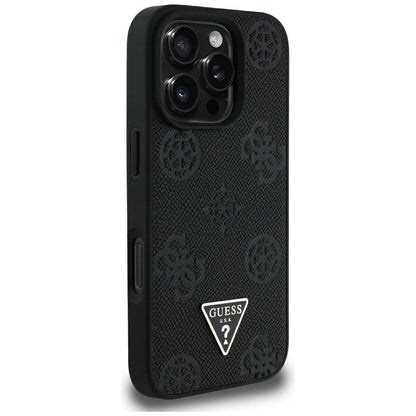 Калъф MagSafe за Apple iPhone 16 Pro Max, Guess, Peony Grained Hot Stamp Triangle, Черен
