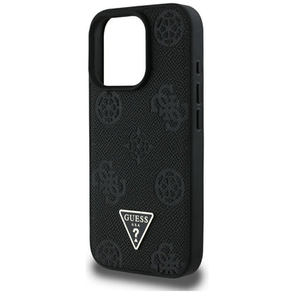 Калъф MagSafe за Apple iPhone 16 Pro Max, Guess, Peony Grained Hot Stamp Triangle, Черен