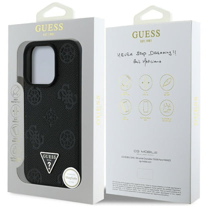 Калъф MagSafe за Apple iPhone 16 Pro Max, Guess, Peony Grained Hot Stamp Triangle, Черен