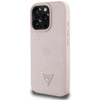 Калъф MagSafe за Apple iPhone 16 Pro Max, Guess, Peony Grained Hot Stamp Triangle, Розов
