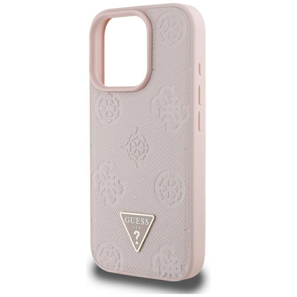 Калъф MagSafe за Apple iPhone 16 Pro Max, Guess, Peony Grained Hot Stamp Triangle, Розов