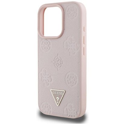 Калъф MagSafe за Apple iPhone 16 Pro Max, Guess, Peony Grained Hot Stamp Triangle, Розов