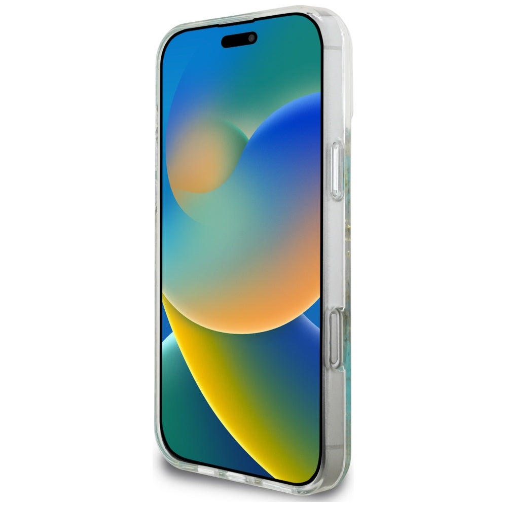 Калъф MagSafe за Apple iPhone 16 Pro Max, Guess, Resin Flowers and Glitter, Тюркоаз