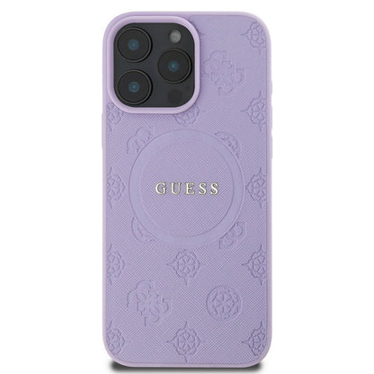 Калъф MagSafe за Apple iPhone 16 Pro Max, Guess, Saffiano Peony Classic Logo, Лилав