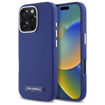 Калъф MagSafe за Apple iPhone 16 Pro Max, Karl Lagerfeld, FW Metal Plate, Син