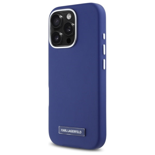 Калъф MagSafe за Apple iPhone 16 Pro Max, Karl Lagerfeld, FW Metal Plate, Син