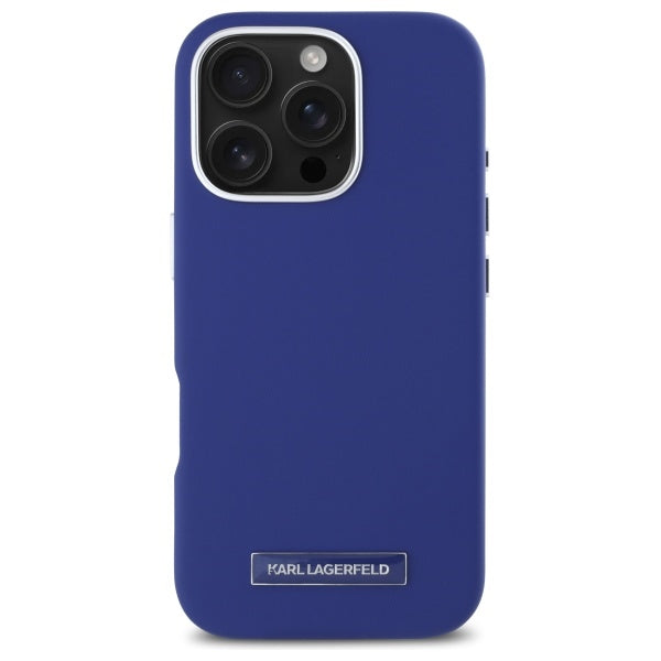 Калъф MagSafe за Apple iPhone 16 Pro Max, Karl Lagerfeld, FW Metal Plate, Син