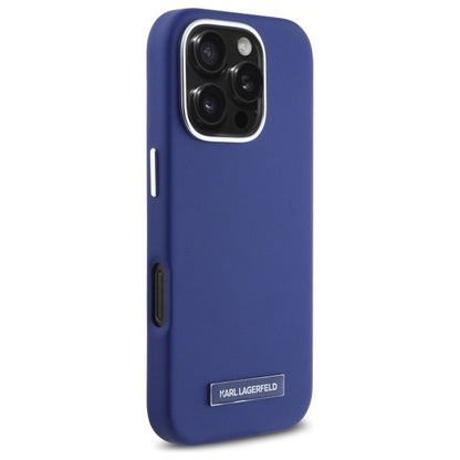 Калъф MagSafe за Apple iPhone 16 Pro Max, Karl Lagerfeld, FW Metal Plate, Син