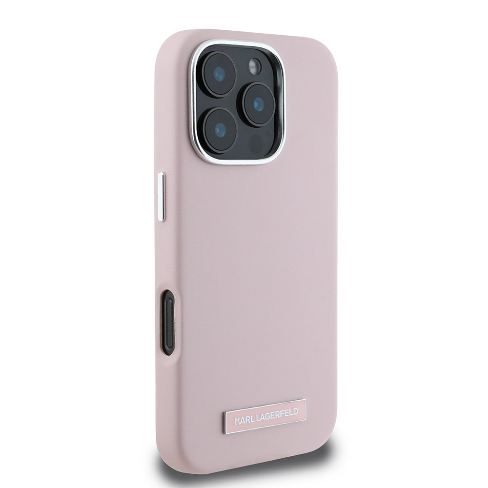 Калъф MagSafe за Apple iPhone 16 Pro Max, Karl Lagerfeld, FW Metal Plate, Розов