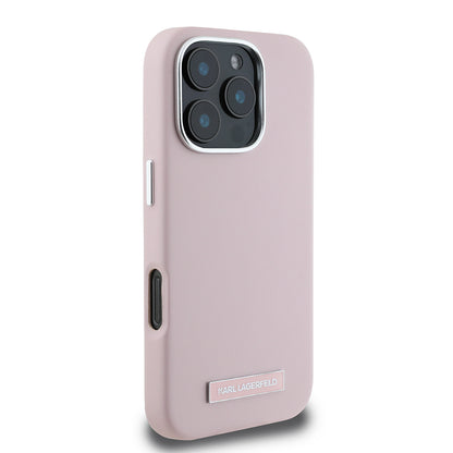 Калъф MagSafe за Apple iPhone 16 Pro Max, Karl Lagerfeld, FW Metal Plate, Розов