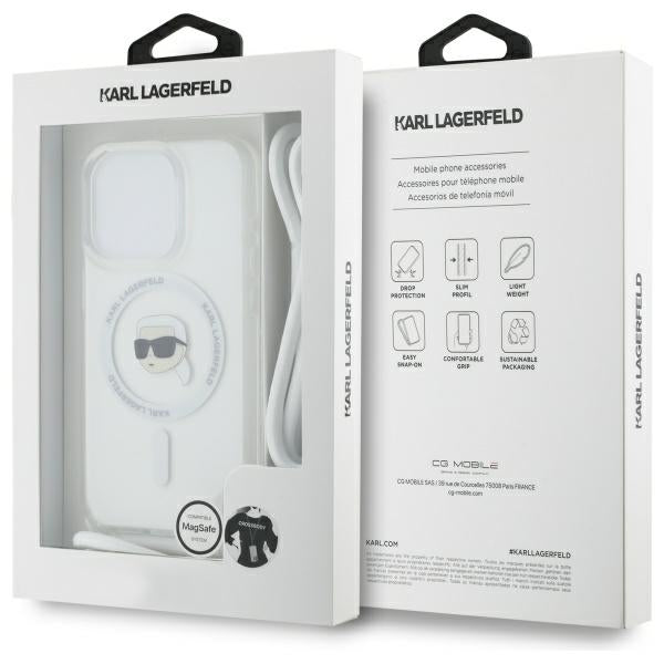 Калъф MagSafe за Apple iPhone 16 Pro Max, Karl Lagerfeld, IML Crossbody Karl's Head, Прозрачен