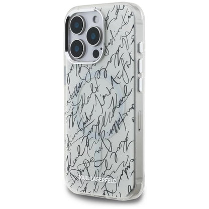 Калъф MagSafe за Apple iPhone 16 Pro Max, Karl Lagerfeld, IML Karl Script Pattern, Бял