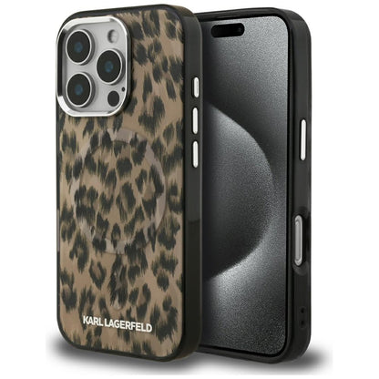Калъф MagSafe за Apple iPhone 16 Pro Max, Karl Lagerfeld, IML Leopard Pattern, Кафяв