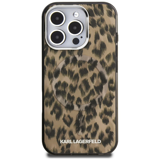 Калъф MagSafe за Apple iPhone 16 Pro Max, Karl Lagerfeld, IML Leopard Pattern, Кафяв