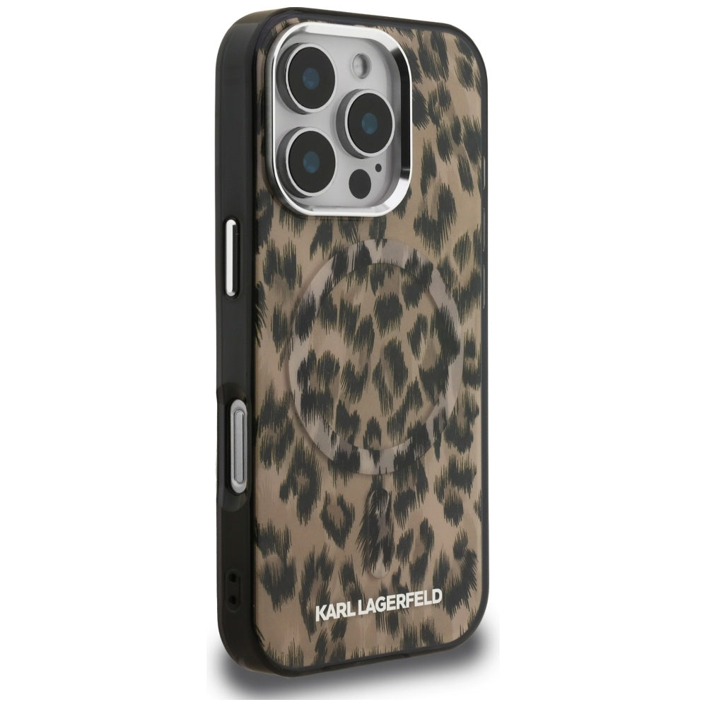 Калъф MagSafe за Apple iPhone 16 Pro Max, Karl Lagerfeld, IML Leopard Pattern, Кафяв
