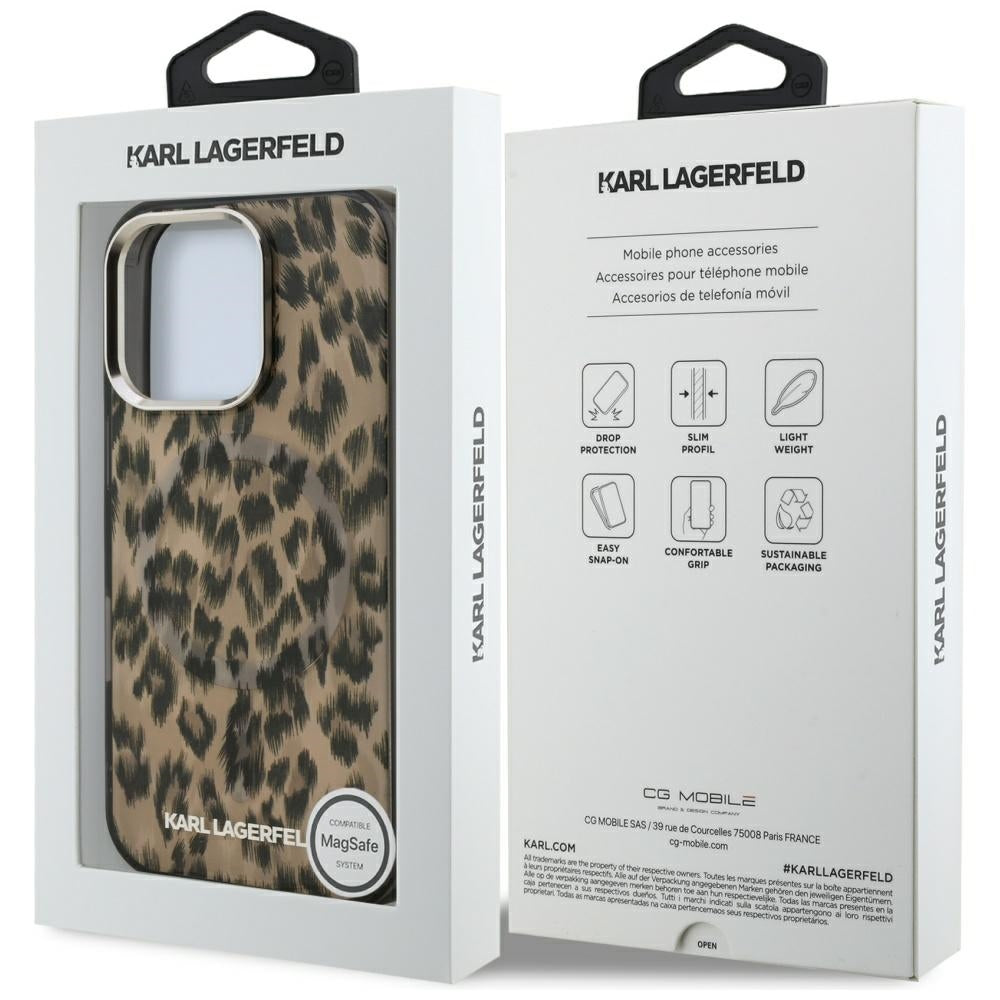 Калъф MagSafe за Apple iPhone 16 Pro Max, Karl Lagerfeld, IML Leopard Pattern, Кафяв