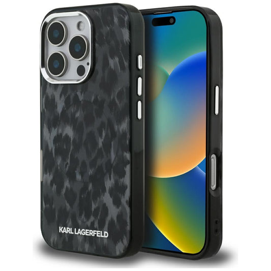 Калъф MagSafe за Apple iPhone 16 Pro Max, Karl Lagerfeld, IML Leopard Pattern, Черен