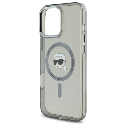 Калъф MagSafe за Apple iPhone 16 Pro Max, Karl Lagerfeld, IML Metal Karl's Head, Черен