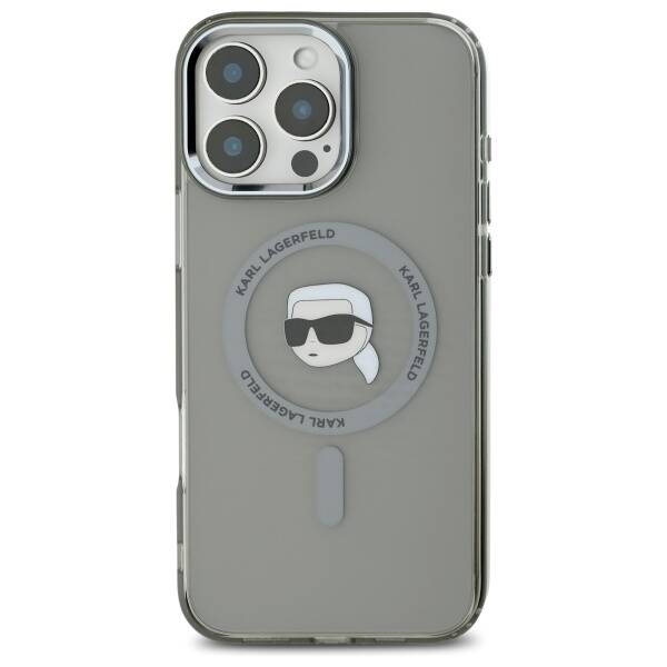 Калъф MagSafe за Apple iPhone 16 Pro Max, Karl Lagerfeld, IML Metal Karl's Head, Черен