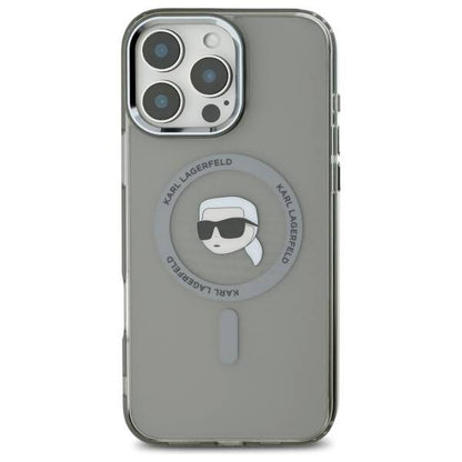 Калъф MagSafe за Apple iPhone 16 Pro Max, Karl Lagerfeld, IML Metal Karl's Head, Черен