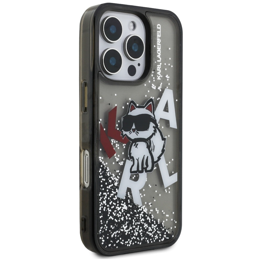 Калъф MagSafe за Apple iPhone 16 Pro Max, Karl Lagerfeld, Liquid Glitter Choupette Logo, Черен