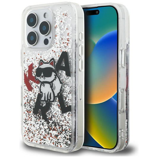 Калъф MagSafe за Apple iPhone 16 Pro Max, Karl Lagerfeld, Liquid Glitter Choupette Logo, Прозрачен