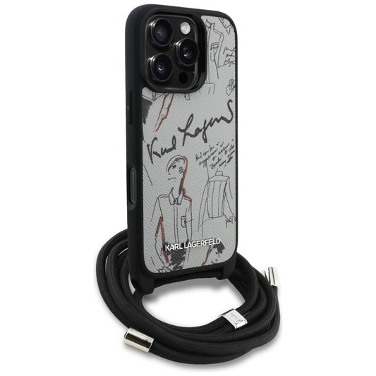 Калъф MagSafe за Apple iPhone 16 Pro Max, Karl Lagerfeld, Saffiano Crossbody, Сив