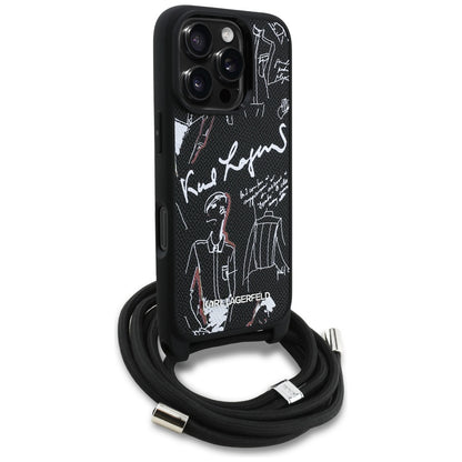 Калъф MagSafe за Apple iPhone 16 Pro Max, Karl Lagerfeld, Saffiano Crossbody, Черен
