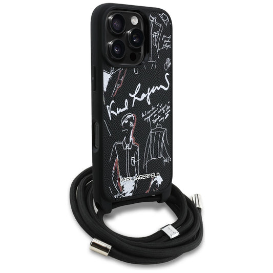 Калъф MagSafe за Apple iPhone 16 Pro Max, Karl Lagerfeld, Saffiano Crossbody, Черен