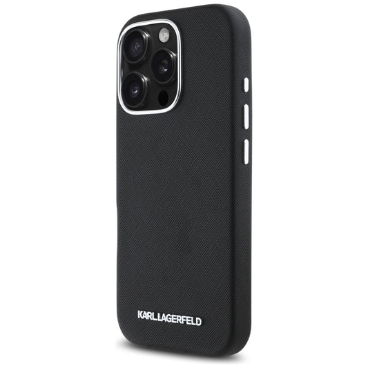 Калъф MagSafe за Apple iPhone 16 Pro Max, Karl Lagerfeld, Saffiano Full Wrapped Elongated Metal Logo, Черен