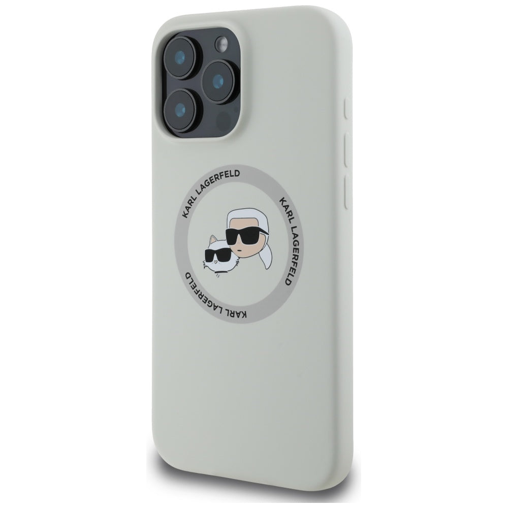 Калъф MagSafe за Apple iPhone 16 Pro Max, Karl Lagerfeld, Силикон Karl & Choupette's Heads, Бежов