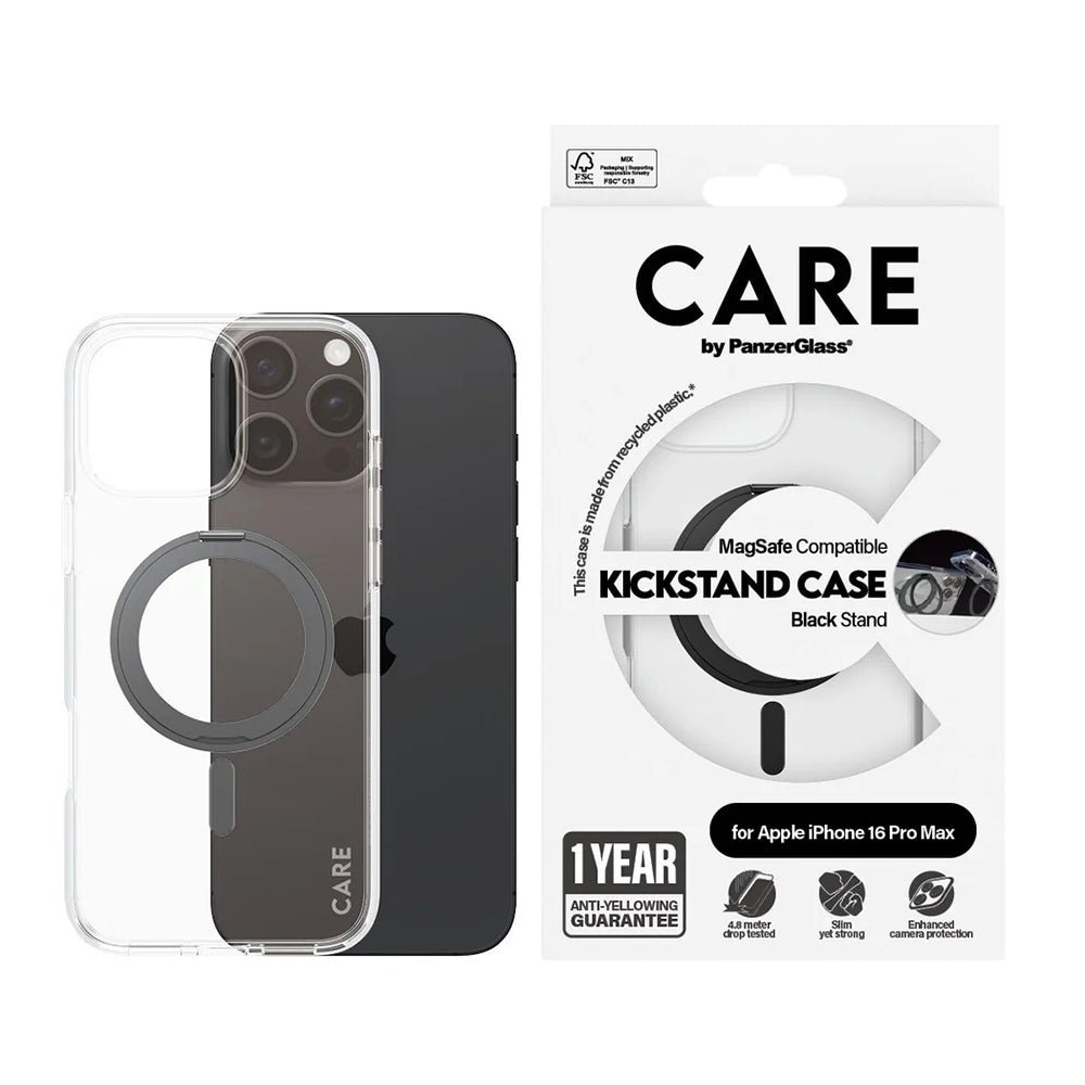 Калъф MagSafe за Apple iPhone 16 Pro Max, PanzerGlass, с функция стойка, прозрачен черен