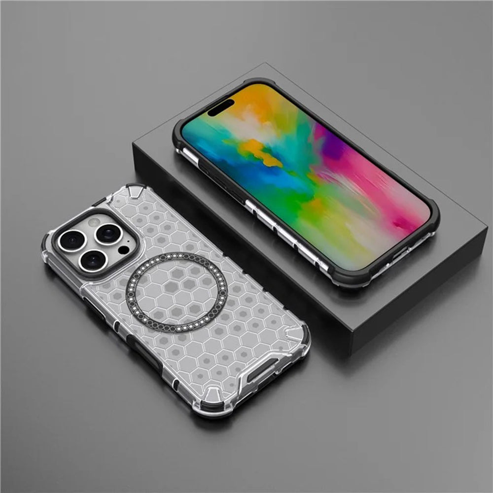 MagSafe Case for Apple iPhone 16 Pro Max, Techsuit, HoneyComb Shield, White