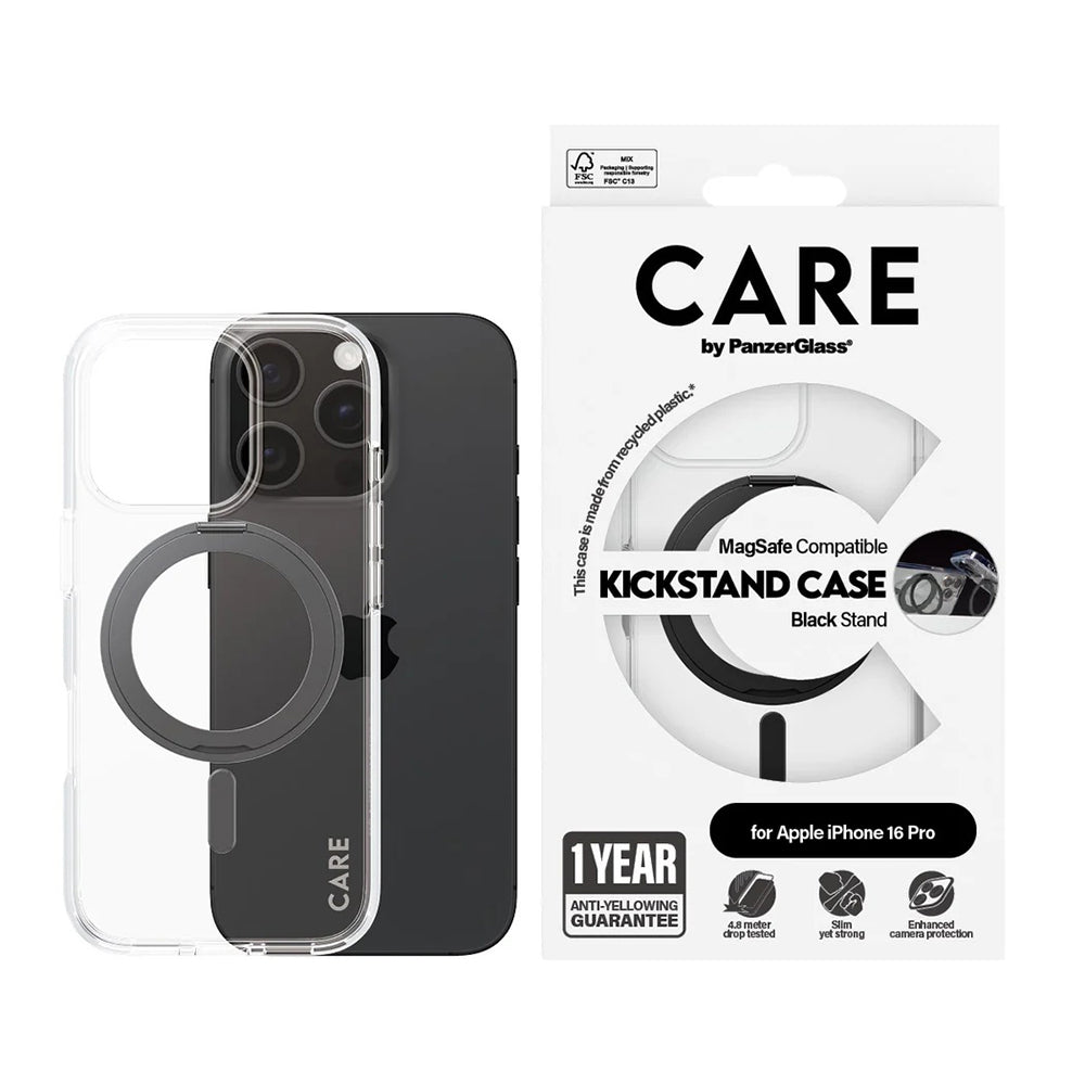 Калъф MagSafe за Apple iPhone 16 Pro, PanzerGlass, с функция стойка, прозрачен черен