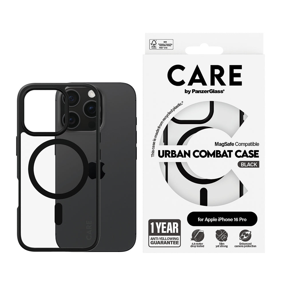 Калъф MagSafe за Apple iPhone 16 Pro, PanzerGlass, Care Urban Combat, Прозрачно черен