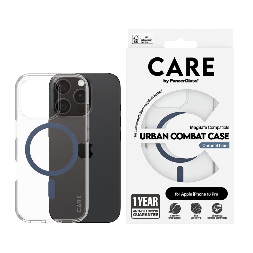 Калъф MagSafe за Apple iPhone 16 Pro, PanzerGlass, Care Urban Combat, Прозрачен Син