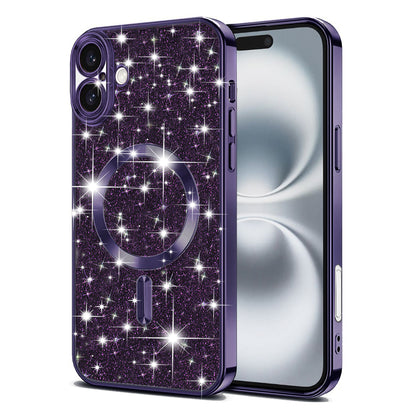 Калъф MagSafe за Apple iPhone 16, Techsuit, Luxury Glitter, Тъмно лилав
