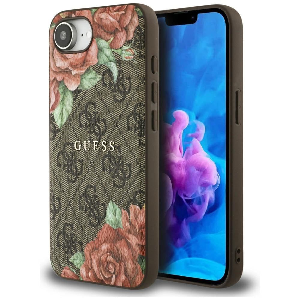 Калъф MagSafe за Apple iPhone 16e, Guess, 4G Flowers Print, Кафяв