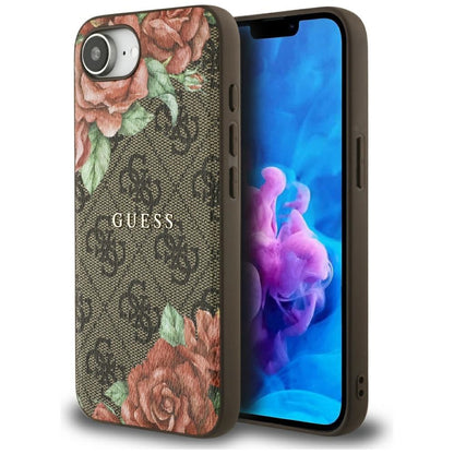 Калъф MagSafe за Apple iPhone 16e, Guess, 4G Flowers Print, Кафяв