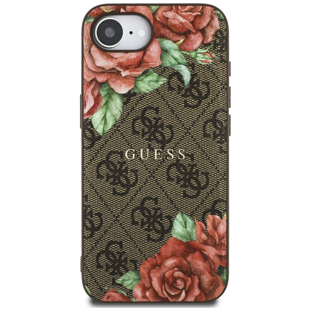 Калъф MagSafe за Apple iPhone 16e, Guess, 4G Flowers Print, Кафяв