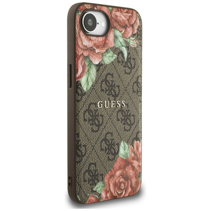 Калъф MagSafe за Apple iPhone 16e, Guess, 4G Flowers Print, Кафяв