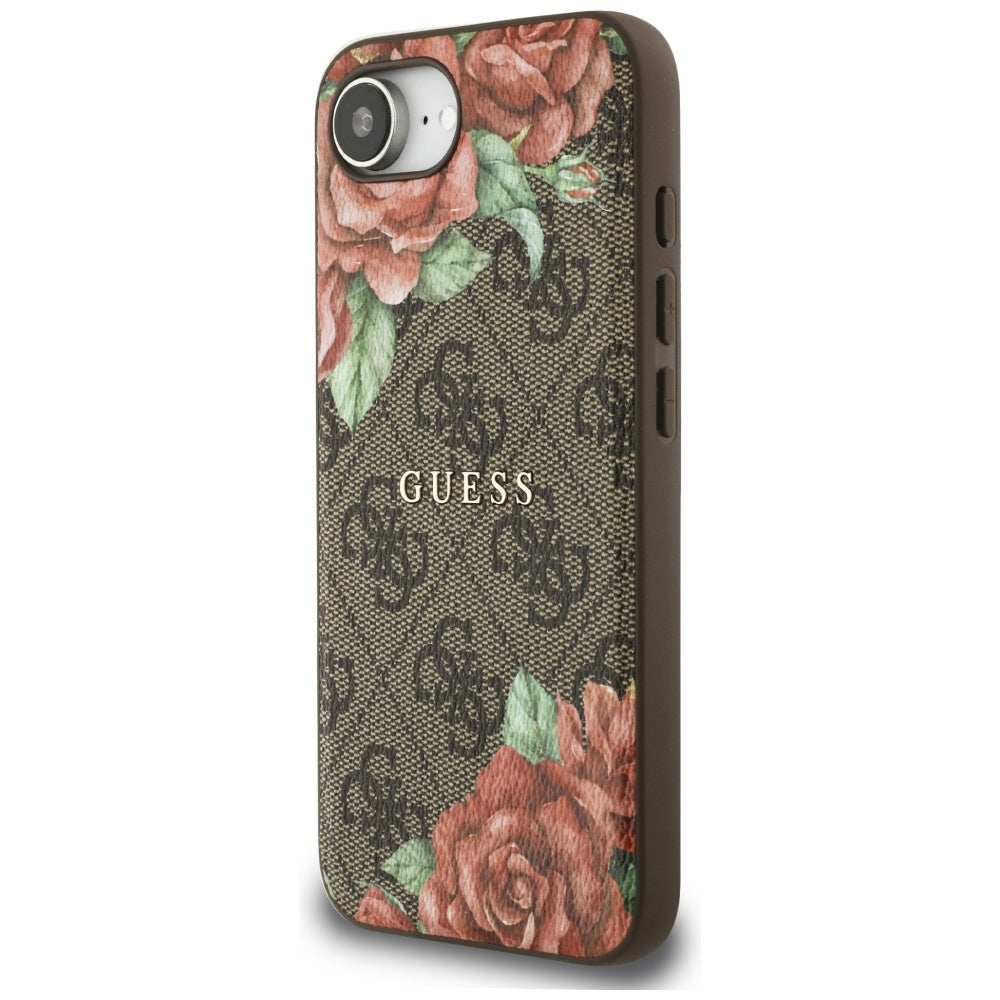 Калъф MagSafe за Apple iPhone 16e, Guess, 4G Flowers Print, Кафяв