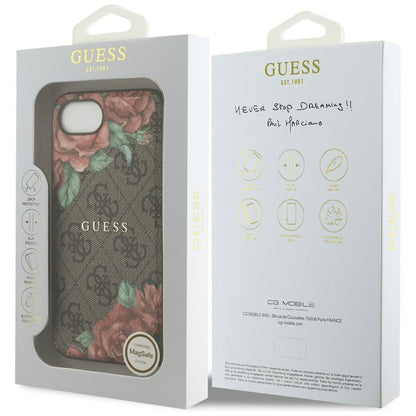 Калъф MagSafe за Apple iPhone 16e, Guess, 4G Flowers Print, Кафяв