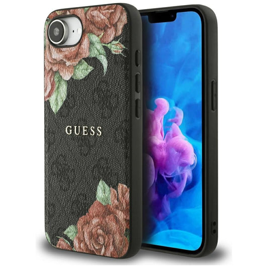 Калъф MagSafe за Apple iPhone 16e, Guess, 4G Flowers Print, Черен