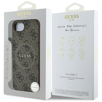 Калъф MagSafe за Apple iPhone 16e, Guess, 4G Ring Classic Logo, Кафяв