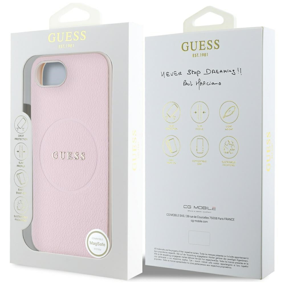 MagSafe Case for Apple iPhone 16e, Guess, Grained Gold Ring, Pink