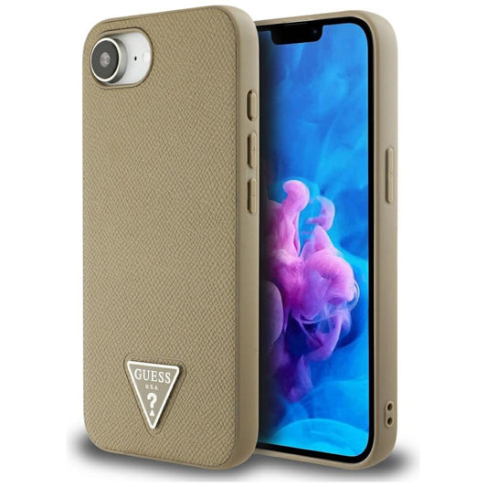 Калъф MagSafe за Apple iPhone 16e, Guess, Grained Triangle Logo, Кафяв